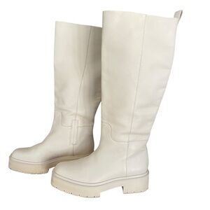 Sam Edelman Modern Ivory Leather Waterproof Tall Lug Sole Boot Size 9.5